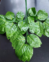 Set 12 ramuri decorative artificiale cu frunze late lucioase – verde intens, textură tropicală